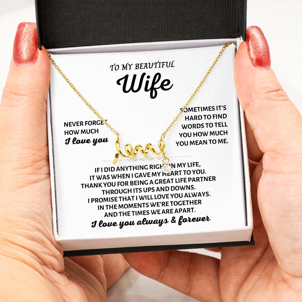 To My Wife Necklace - Emotional Valentine’s Day Gift from Husband - Scripted Love Necklace