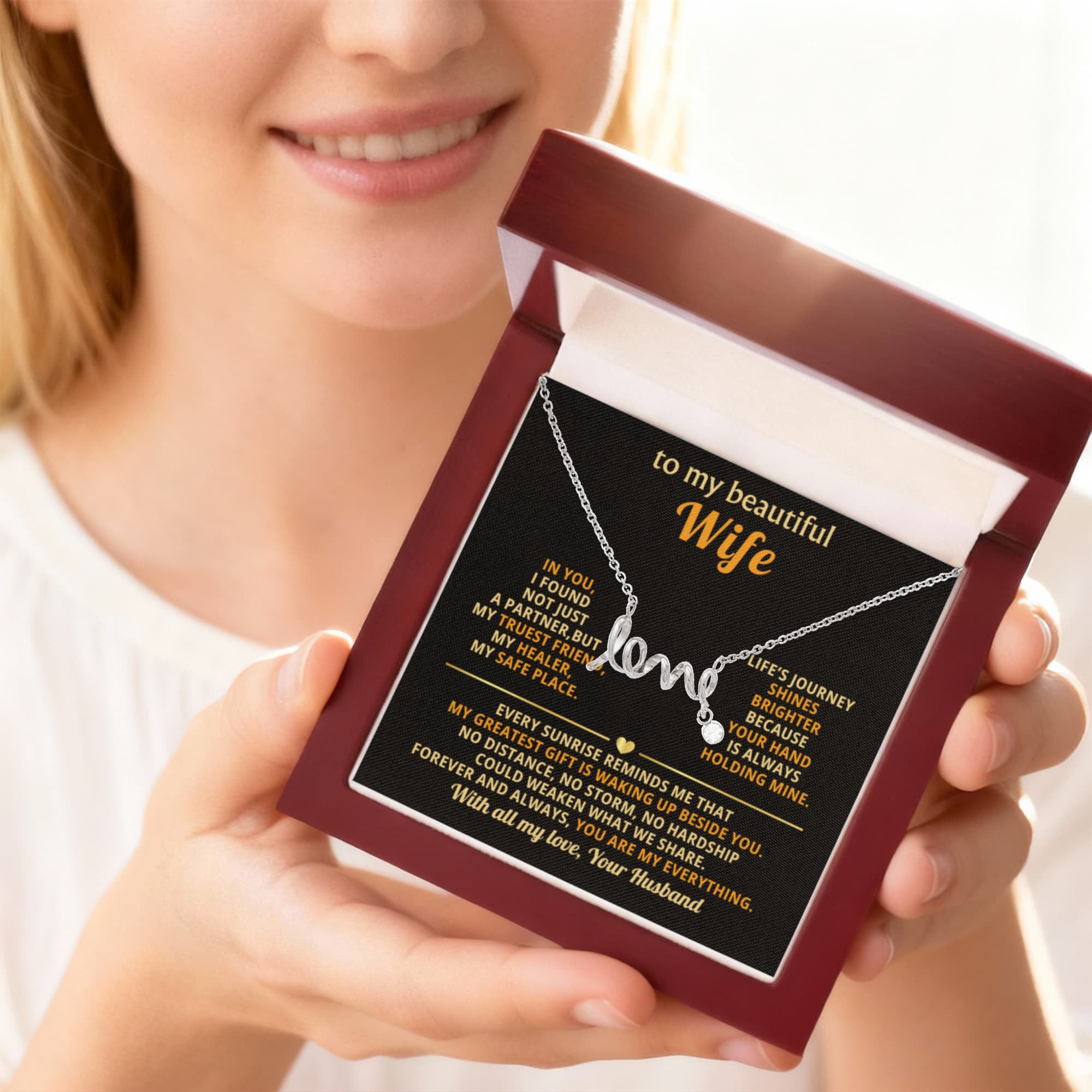 To My Wife Necklace - Romantic Gift for Anytime Love - Scripted Love Necklace