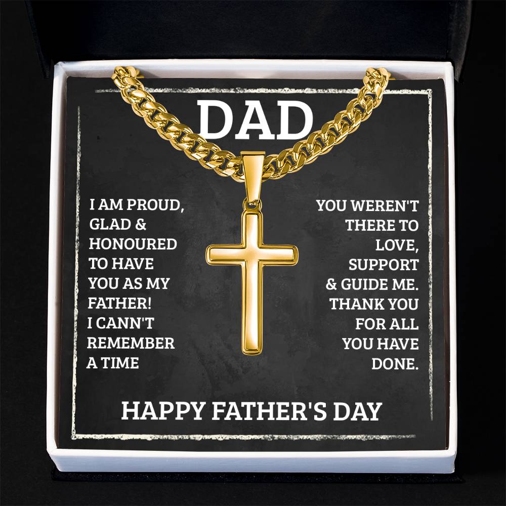 Dad - I'm proud - Artisan Cross with Cuban Link Chain - Father's Day Gift