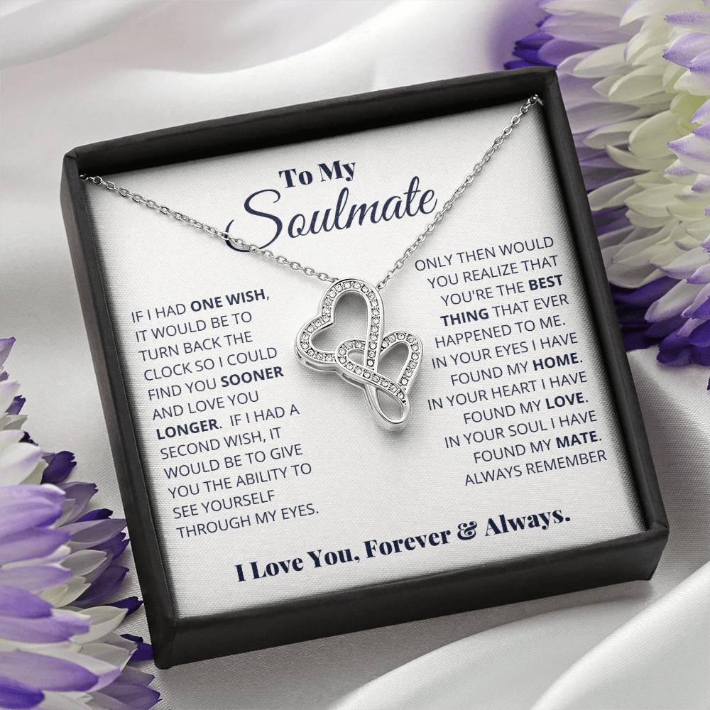To My Soulmate Necklace - Romantic Soulmate Gift for Her for Christmas & Holiday Gifting - Heart-to-heart Pendant Necklace