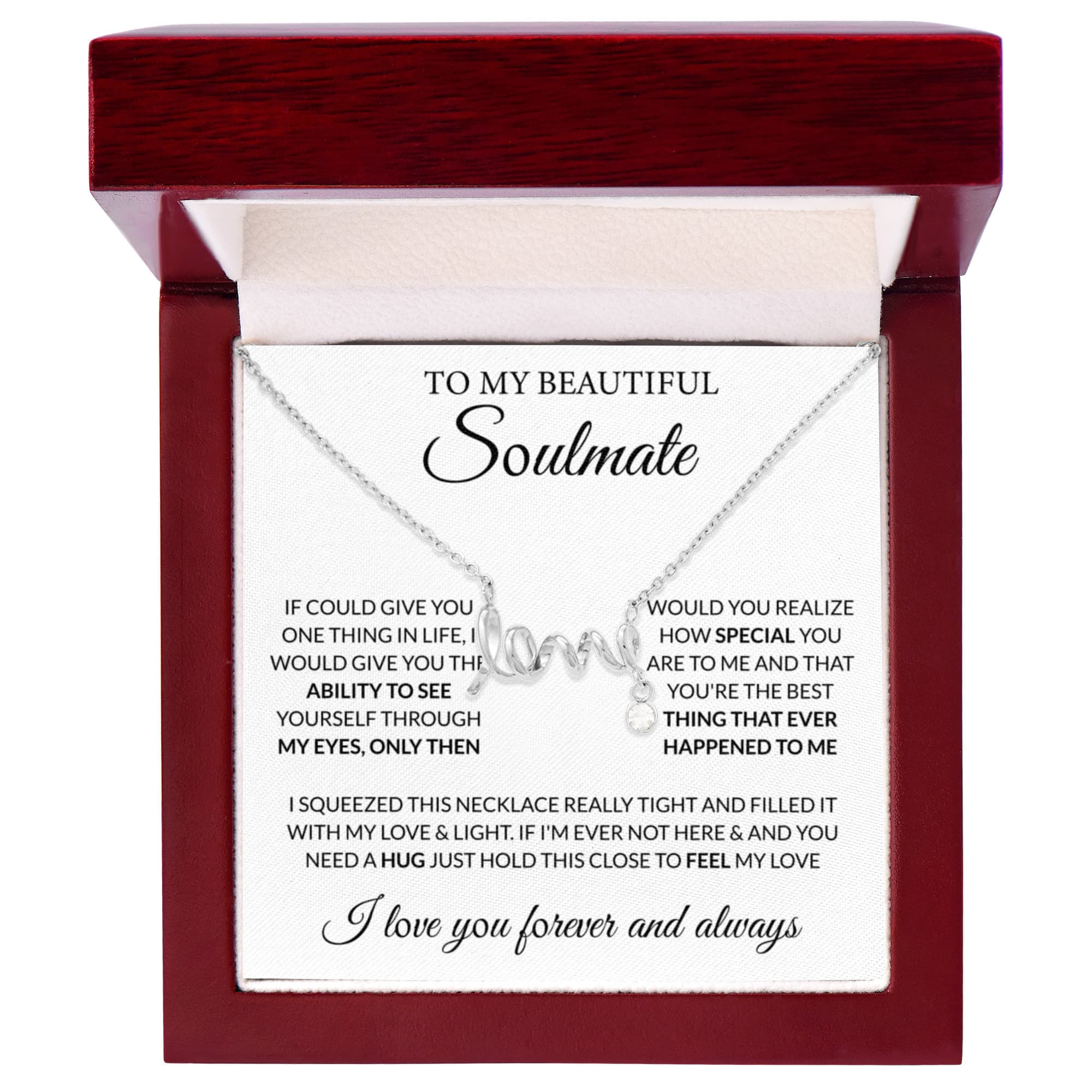 To My Beautiful Soulmate Necklace - Romantic Gift for Her for Christmas & Love Celebrations - Scripted Love Necklace