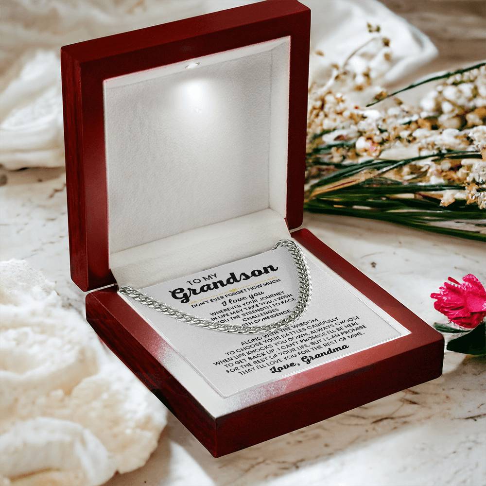 To My Grandson Necklace – Grandson Gift from Grandma – Cuban Link Chain