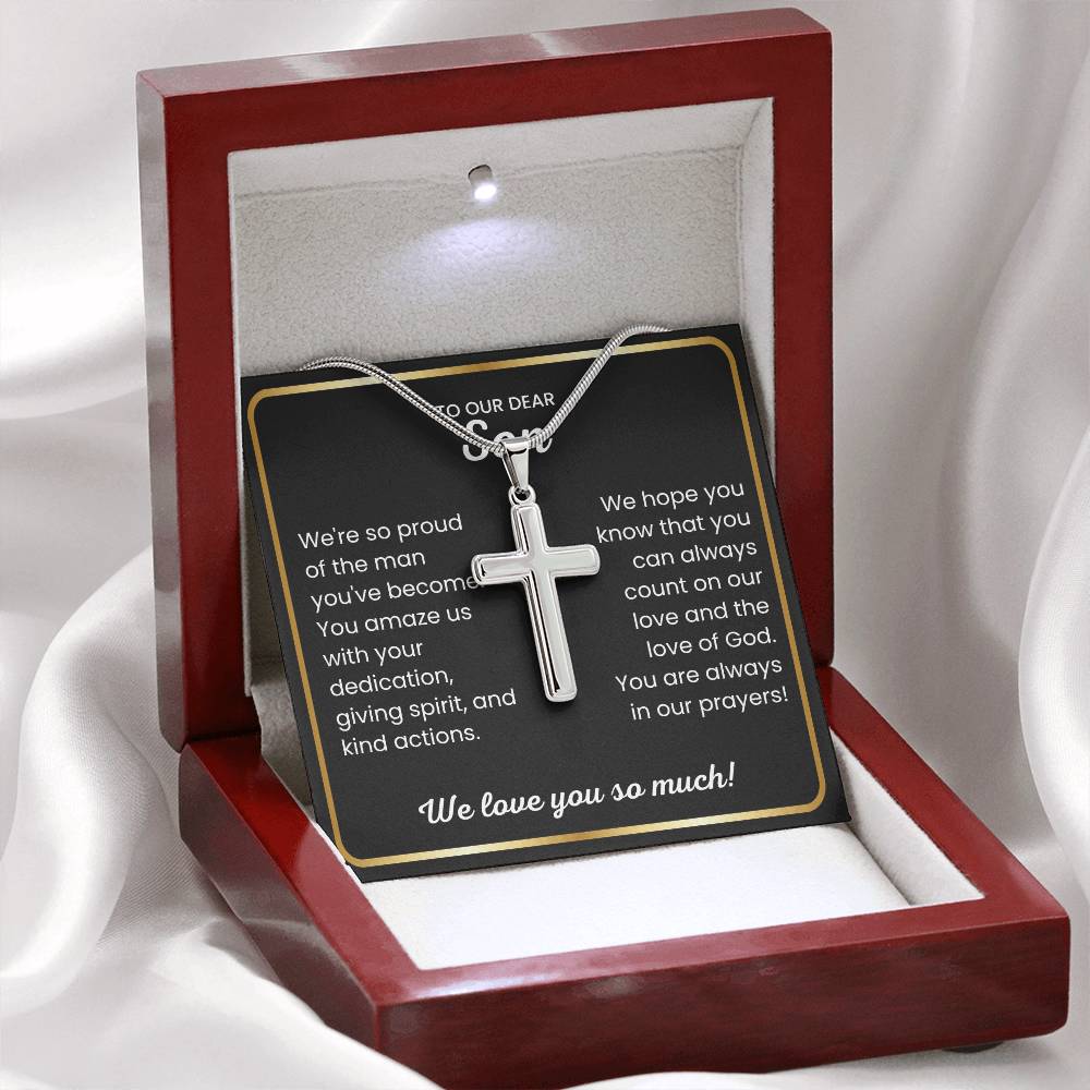 To Our Dear Son - We love you so much - Gift for Son from Mom and Dad - Artisan Cross Necklace