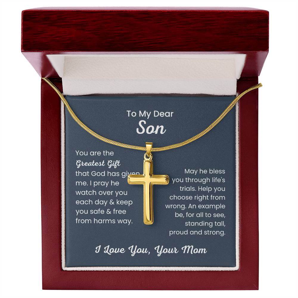 To Dear My Son - You are the greatest gift - Gift for Son from Mom - Artisan Cross Necklace