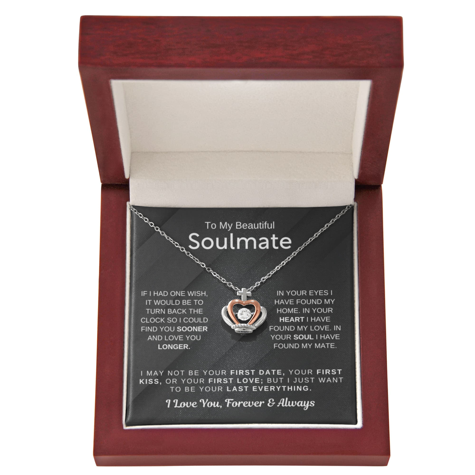 To My Beautiful Soulmate Necklace - Romantic Necklace for Surprising The Soulmate in Your Life - Crown Pendant Necklace