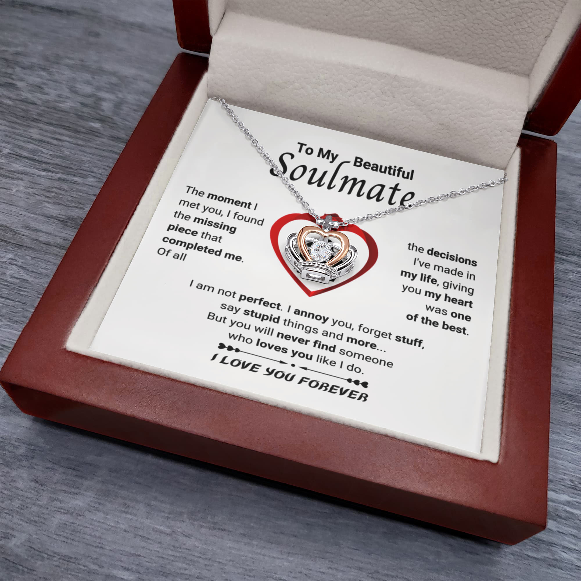 To My Beautiful Soulmate Necklace - Gift for Her for Birthday & Sweet Romantic Surprises - Crown Pendant Necklace