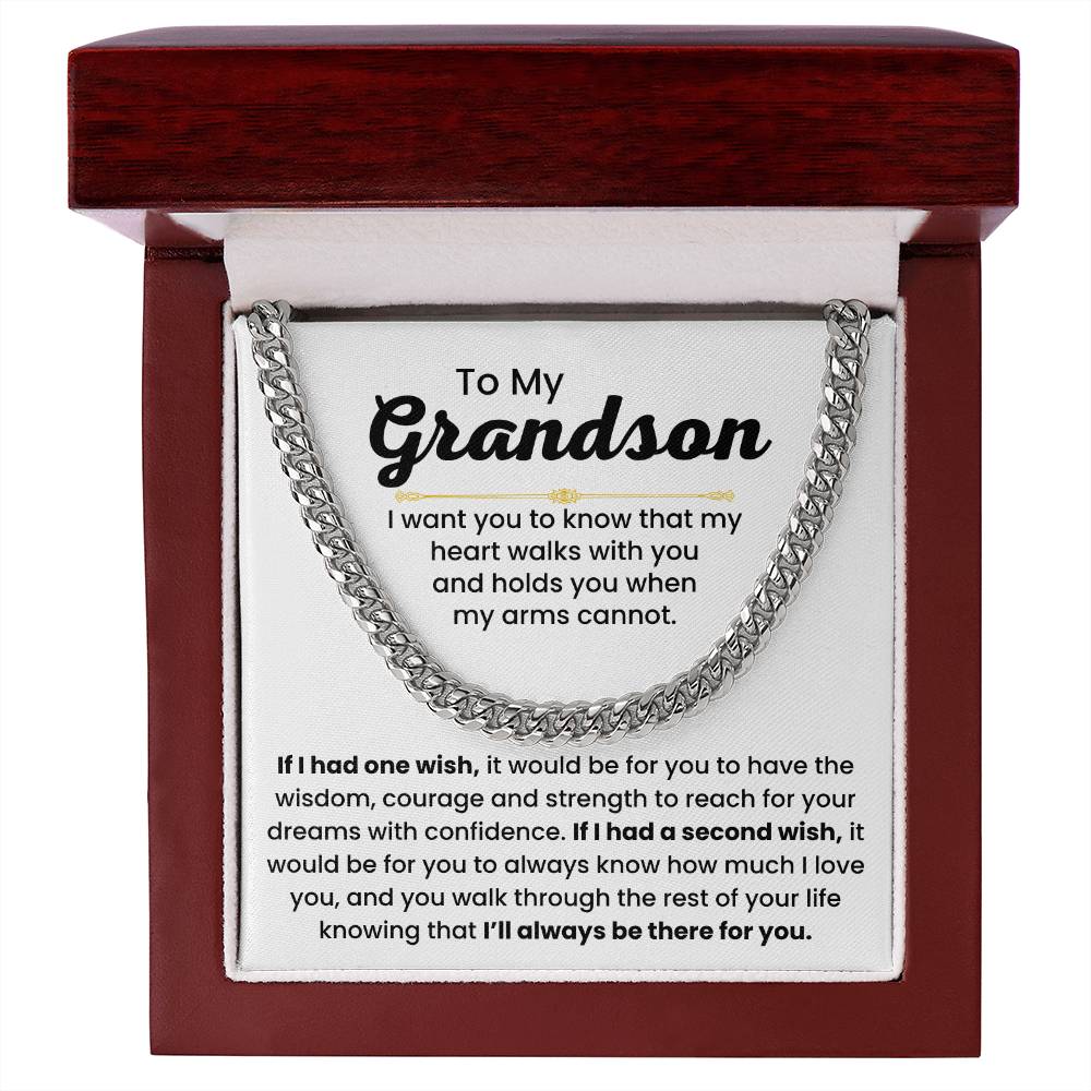 Grandson Necklace Gift for Birthday, Graduation, and Christmas - Cuban Link Chain