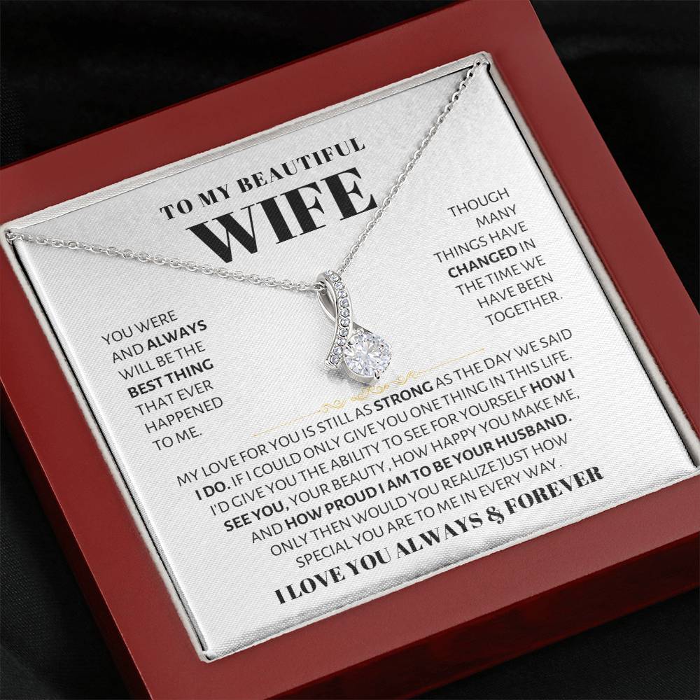 To My Beautiful Wife Necklace - Sweetest Gift for Wife from Husband for Valentine’s Day, Anniversary & Birthday Joy - Alluring Beauty Necklace