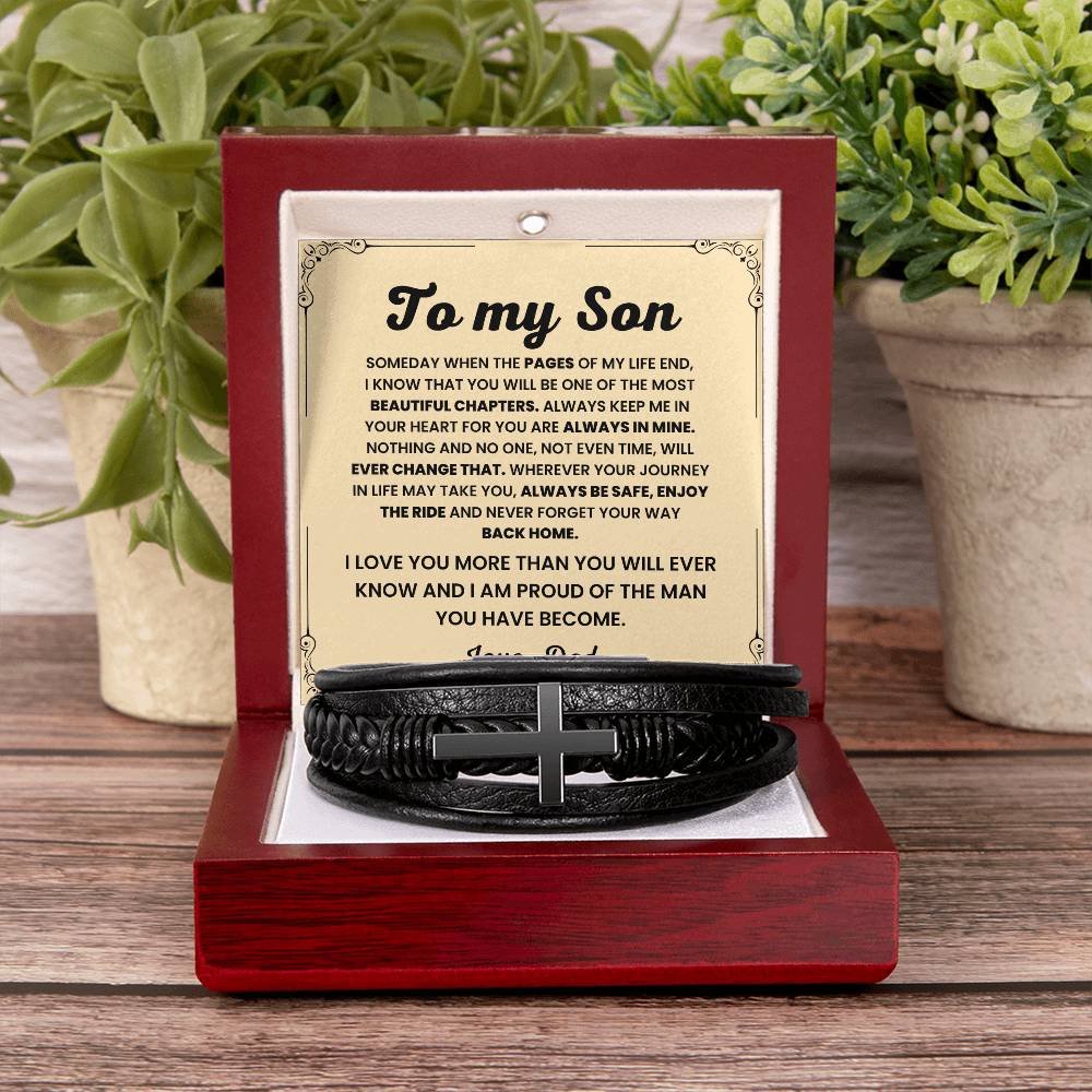 Son Gift from Dad – Christmas, Graduation, Birthday – Men’s Cross Bracelet