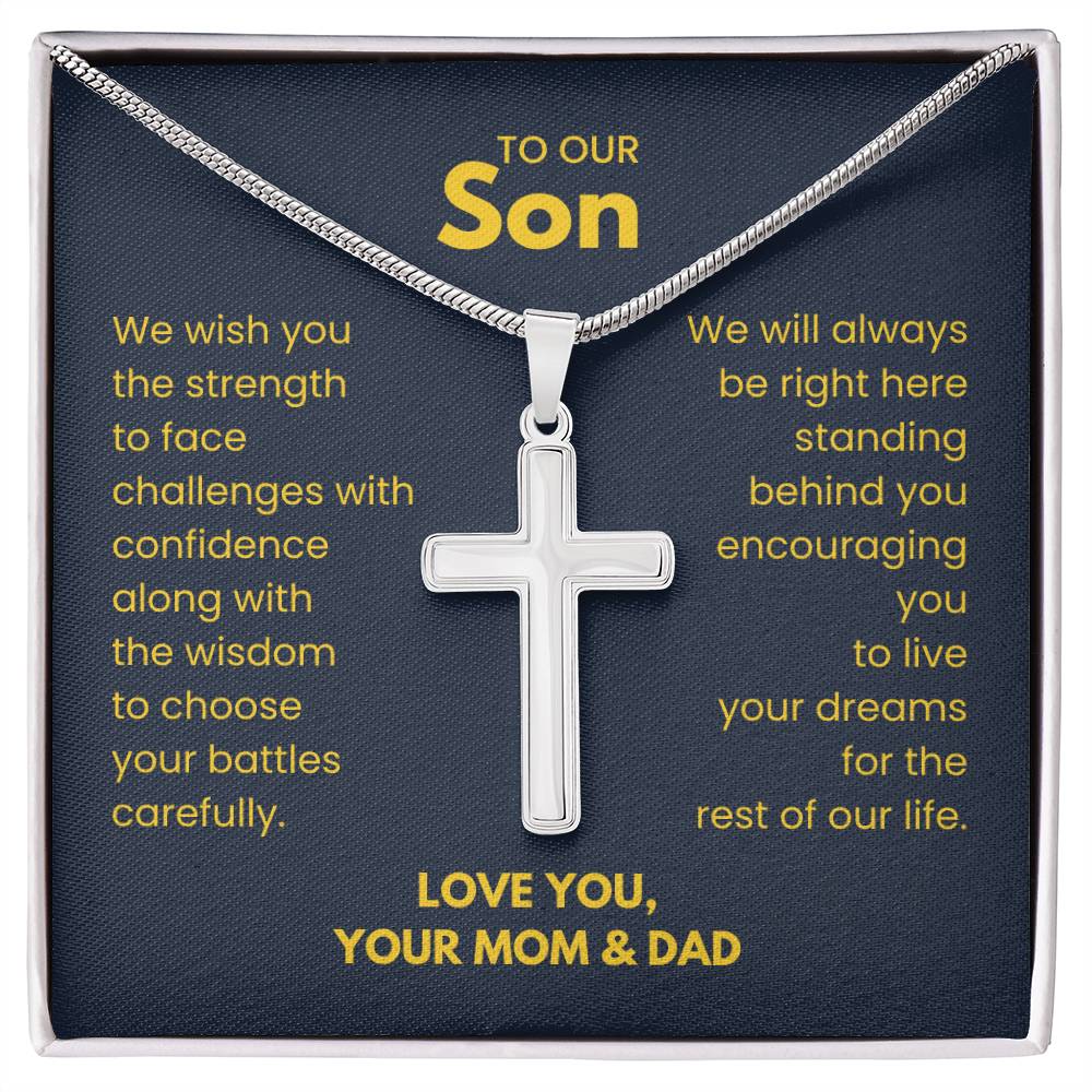 To Our Son - Son Gift from Mom and Dad - Artisan Cross Necklace