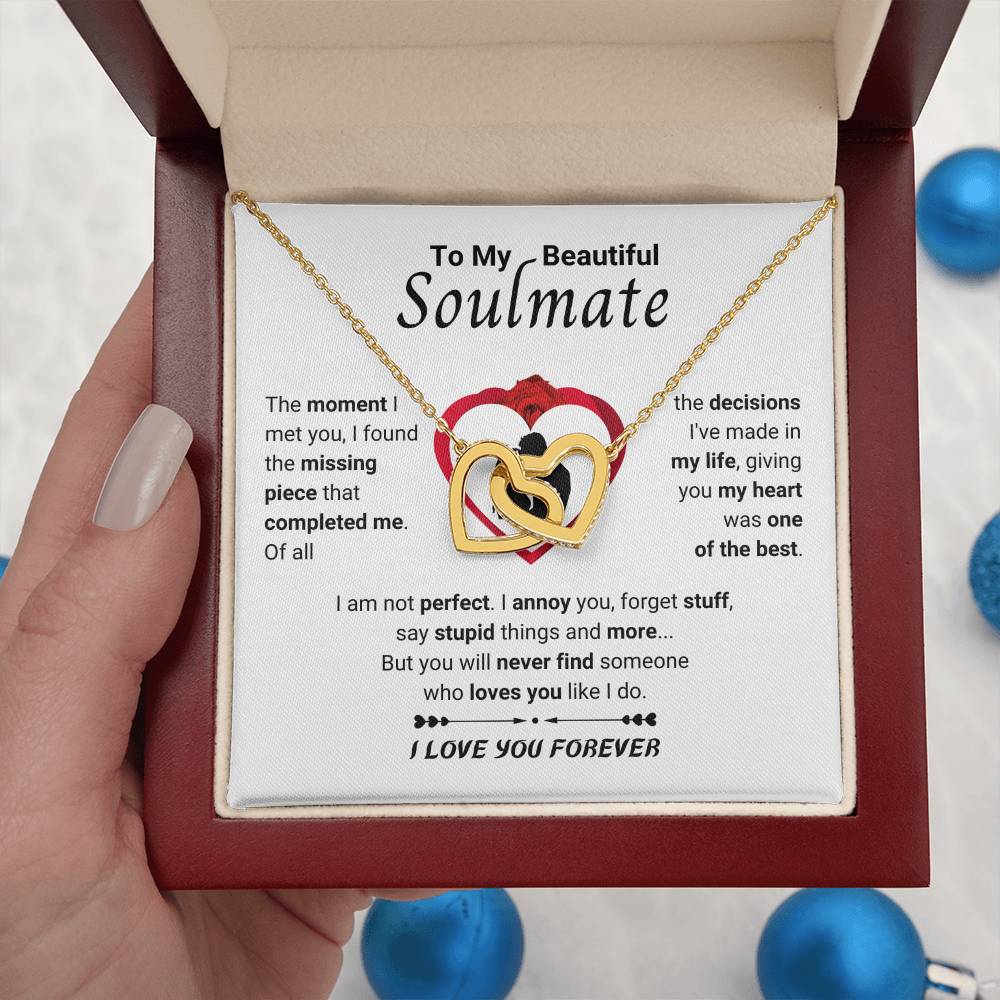 To My Beautiful Soulmate Necklace - Soulmate Gift for Her for Christmas & Everyday Love - Interlocking Hearts Necklace