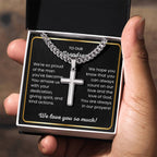 To Our Grandson - We love you so much - Gift for Grandson from Grandparents - Artisan Cross with Cuban Link Chain