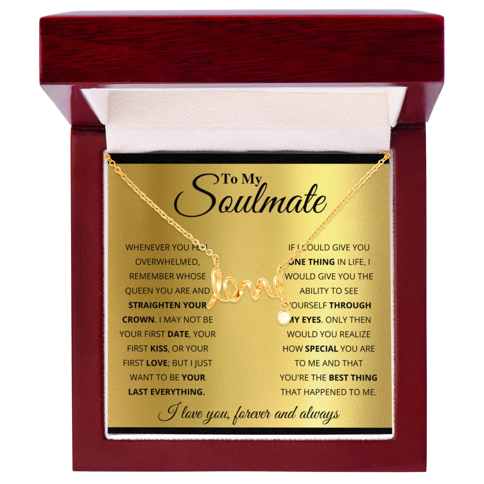 To My Soulmate Necklace - Romantic Necklace Gift Idea for Her for Birthday & More - Scripted Love Necklace