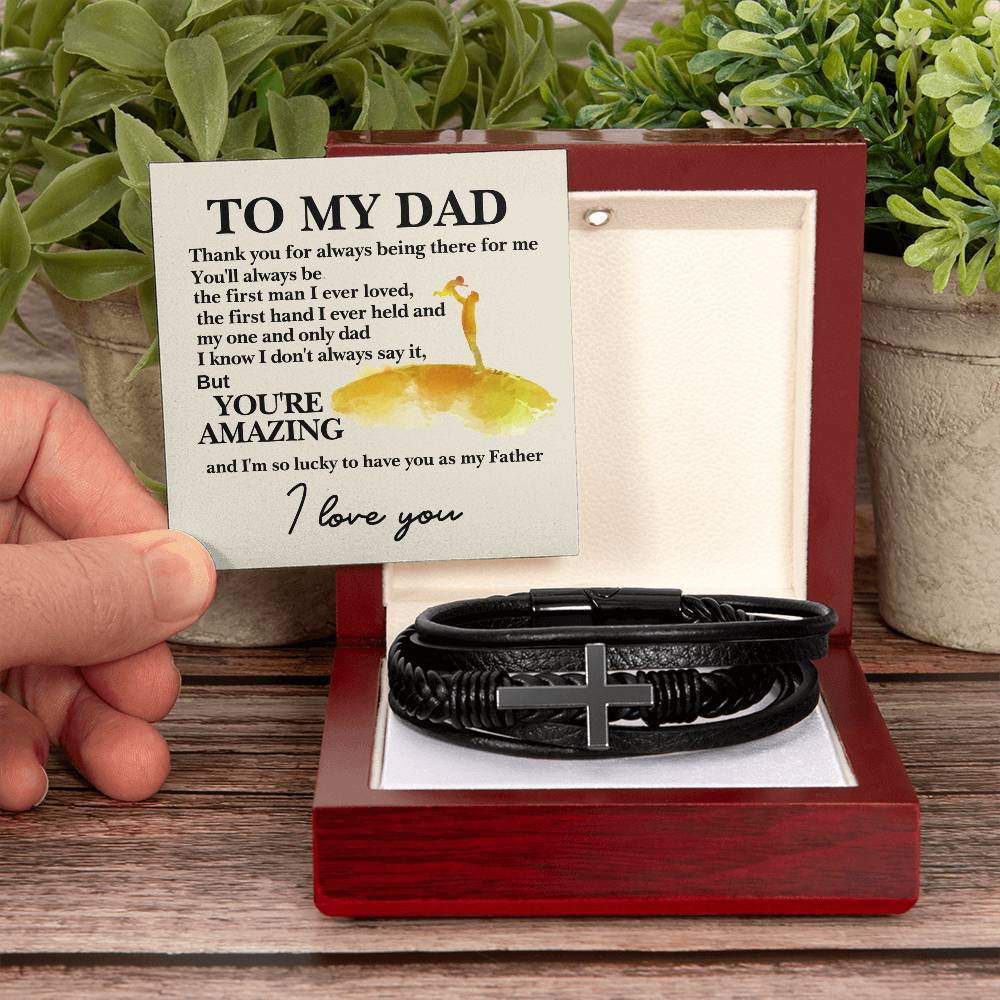 To My Dad - You're Amazing - Gift for Dad - Men's Cross Bracelet