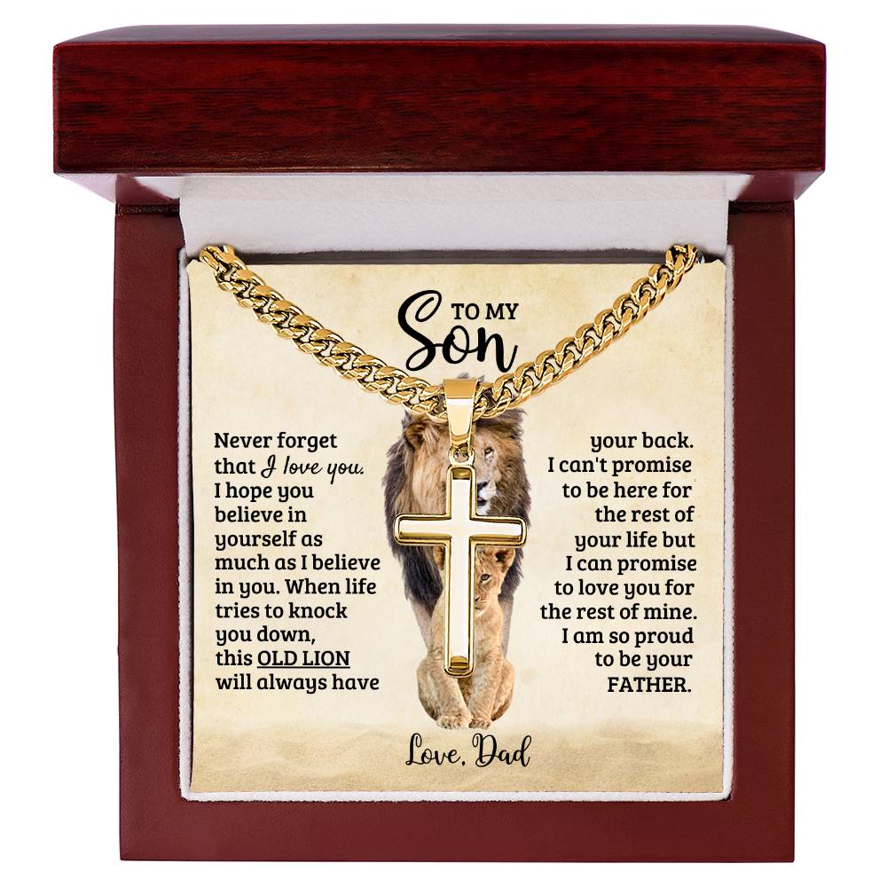 To My Son - Gift for Son from Dad - I am so proud to be your father - Artisan Cross with Cuban Link Chain