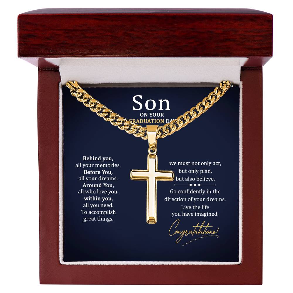 Graduation Gift for Son - Congratulations - Artisan Cross with Cuban Link Chain