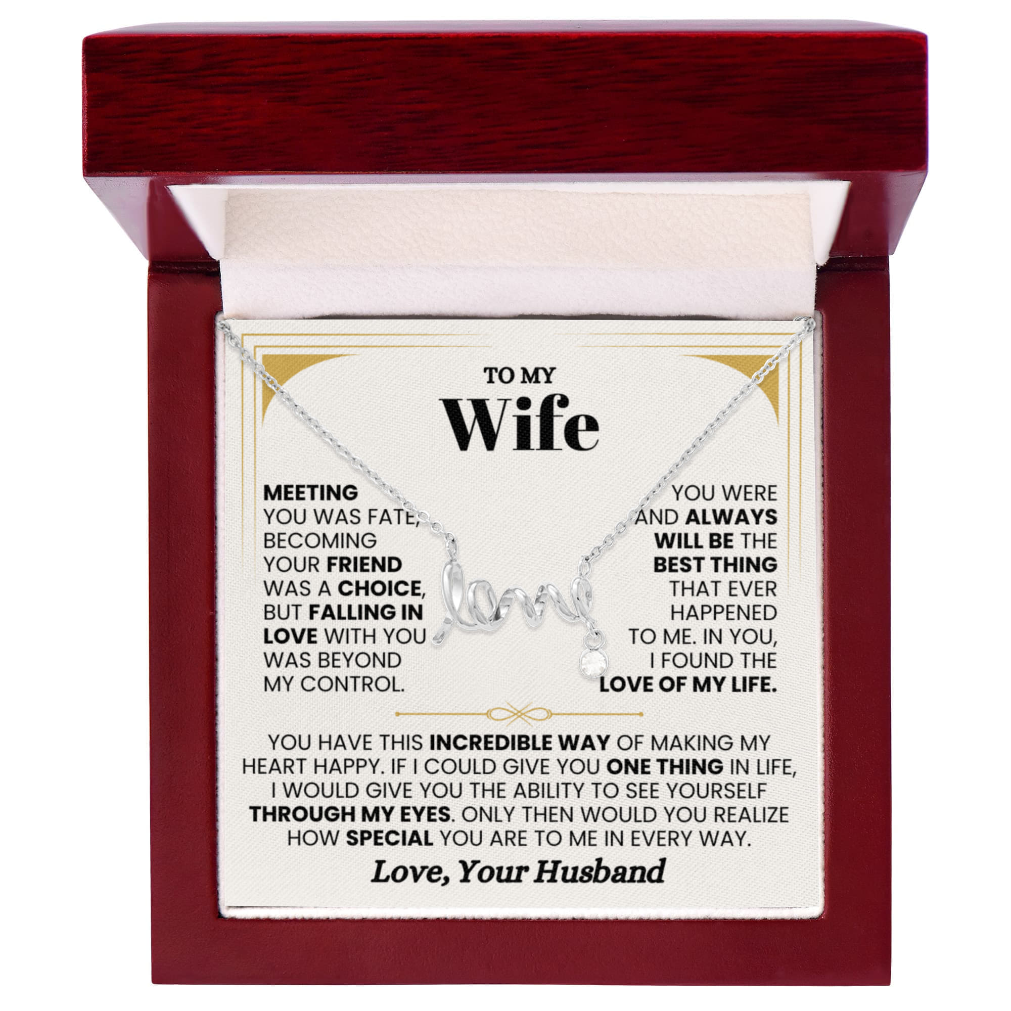 To My Wife Necklace - Romantic Jewelry Gift for Birthday - Scripted Love Necklace