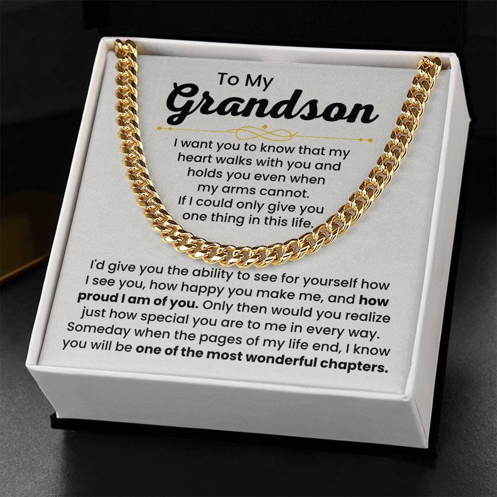 To My Grandson Necklace – Holiday Gift for Grandson Graduation – Cuban Link Chain