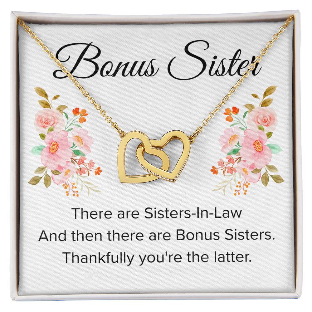 Gift for Bonus Sister - Thankfully You're the Latter - Interlocking Hearts Necklace