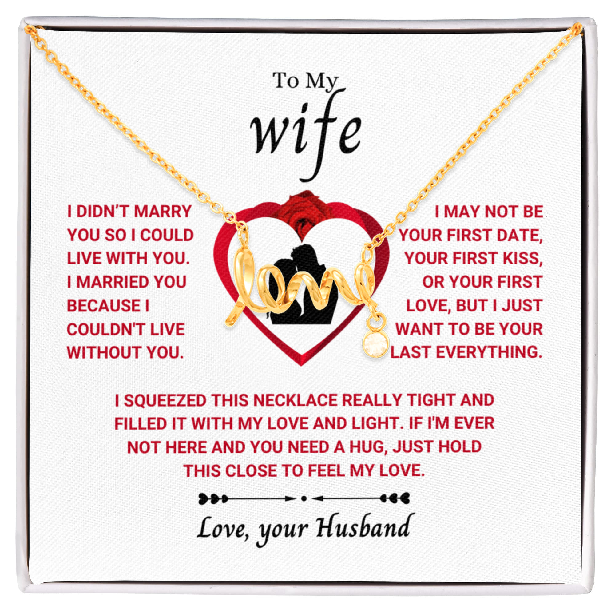 To My Wife Necklace - Soulmate Jewelry Gift from Husband for Birthday, Anniversary & Valentine’s Day - Scripted Love Necklace