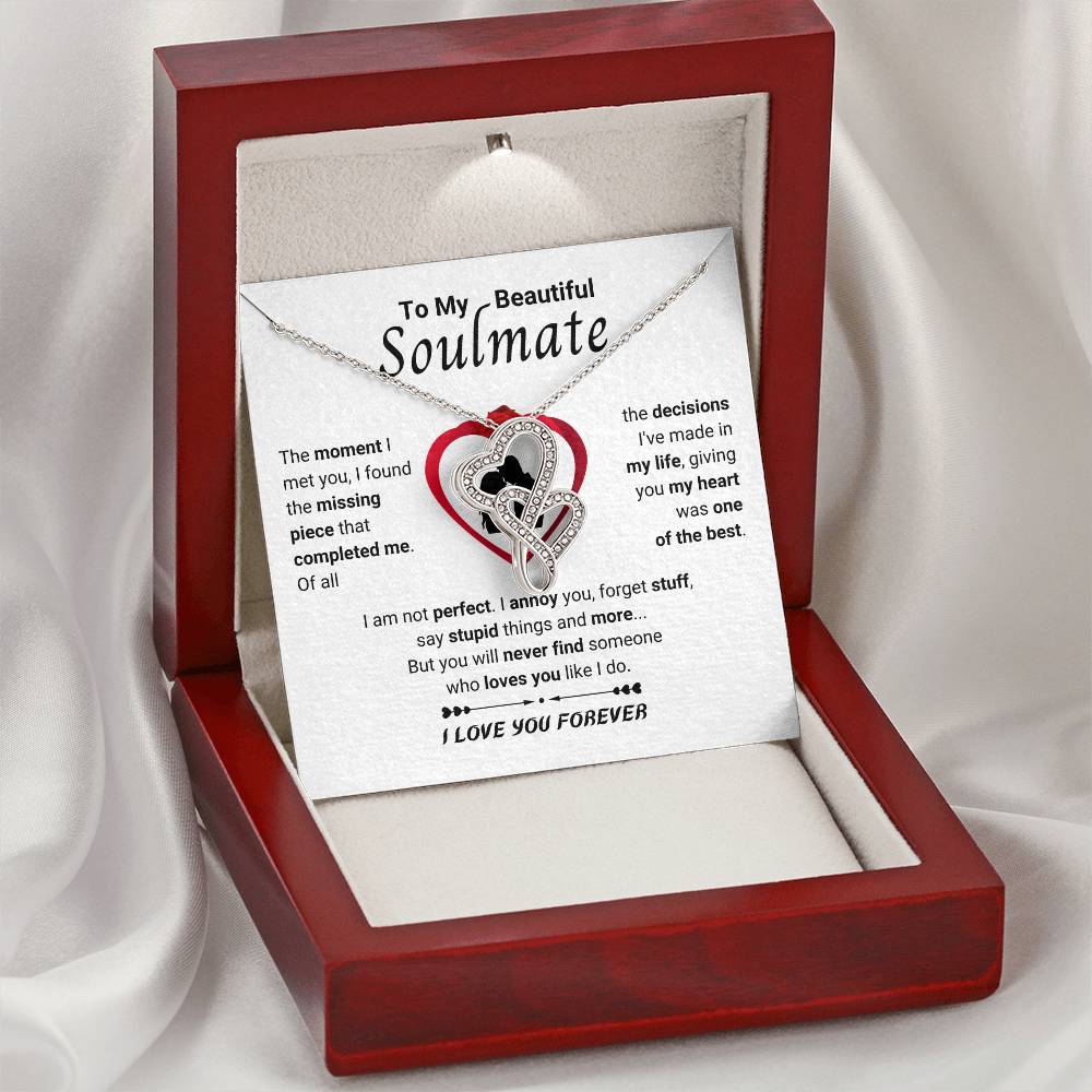 To My Beautiful Soulmate Necklace - Gift for Her for Birthday & Sweet Romantic Surprises - Heart-to-heart Pendant Necklace