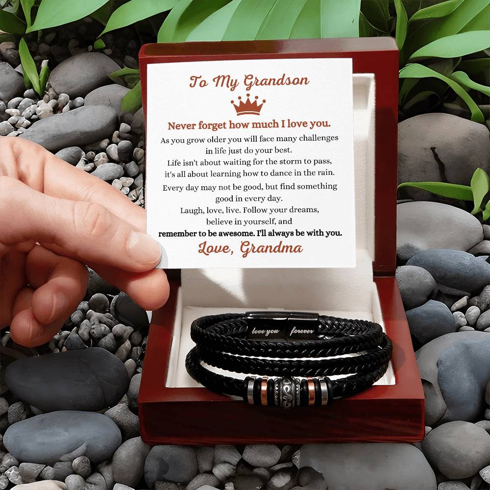 To My Grandson - Gift for Grandson from Grandma - Never forget how much I love you - Love You Forever Bracelet