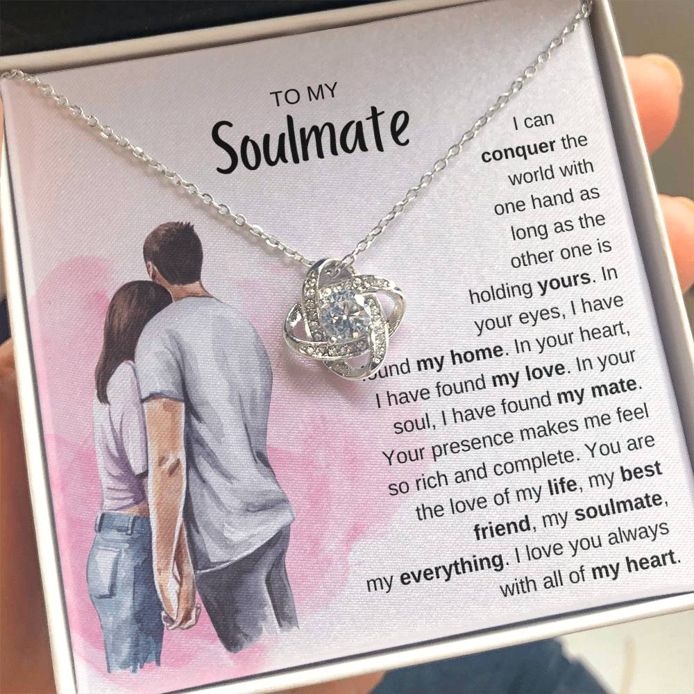 To My Soulmate Necklace - Soulmate Jewelry Gift for Valentine’s Day, Birthday & Romantic Celebrations - Love Knot Necklace