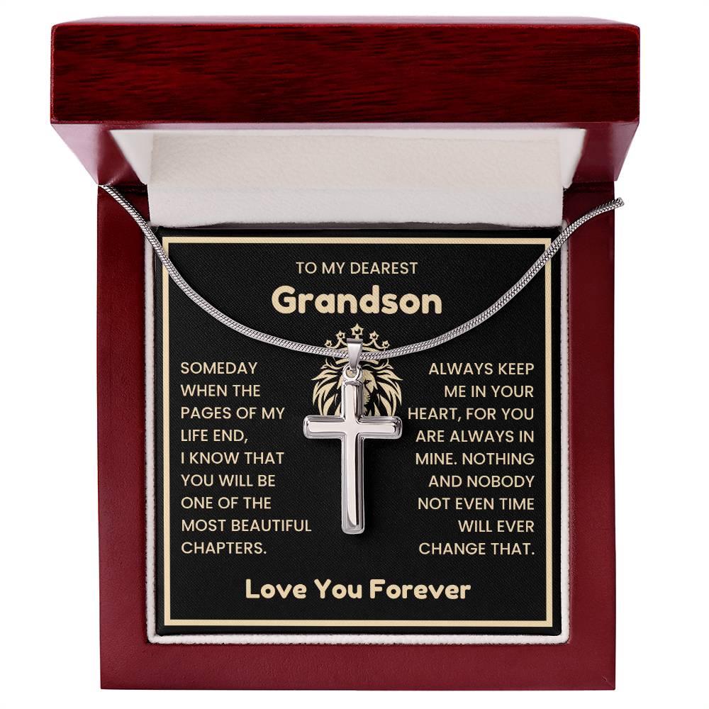 To My Dearest Grandson Necklace - Gift for Grandson - Always keep me in your heart - Artisan Cross Necklace