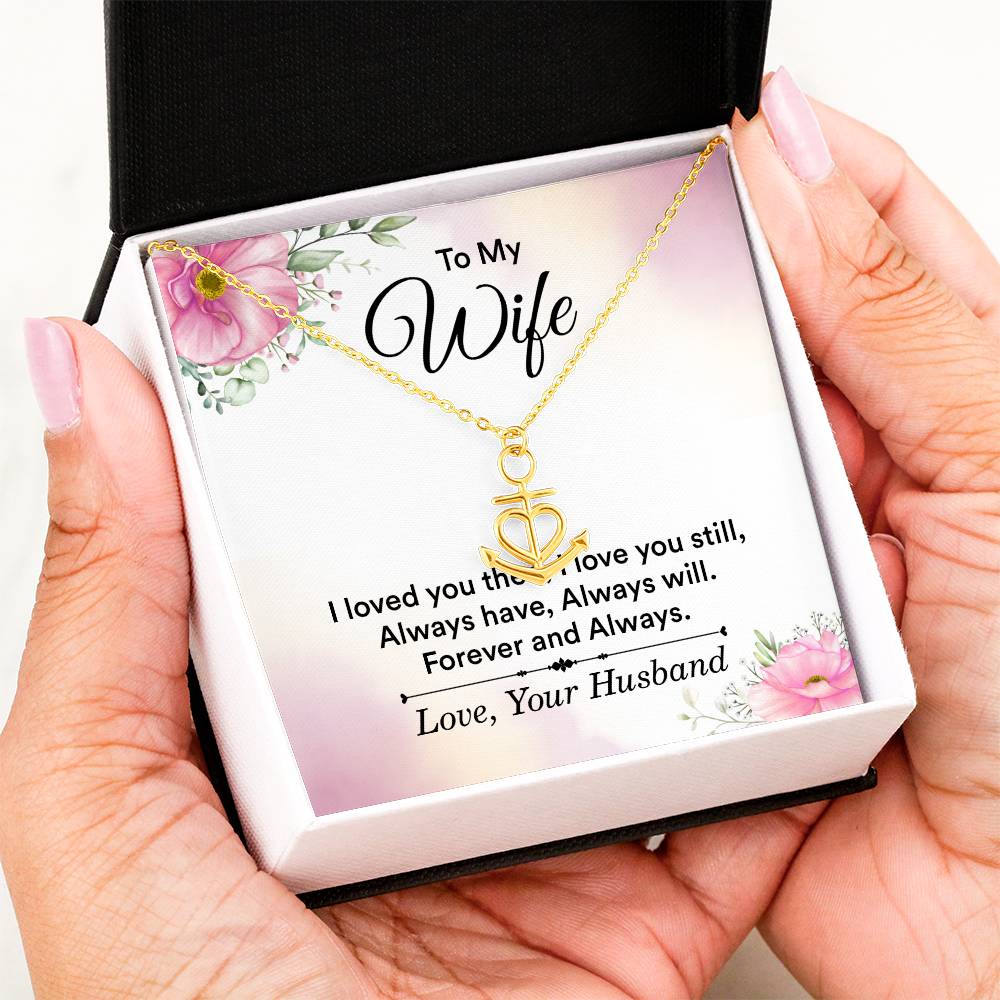 To My Wife Necklace - Sweetest Gift for Wife from Husband for Valentine’s Day, Anniversary & Birthday Joy - Anchor Pendant Necklace