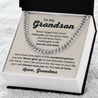 Grandson Necklace Gift from Grandma, Birthday, Graduation & Christmas Jewelry - Cuban Link Chain