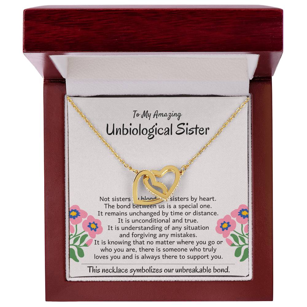 To My Amazing Unbiological Sister - The bond between us is a special one - Interlocking Hearts Necklace