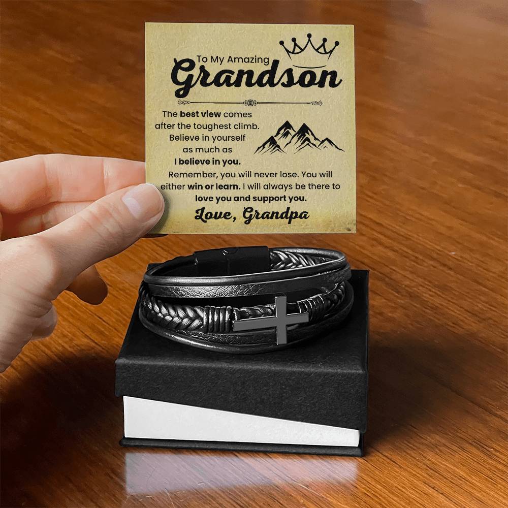 Grandson Gift from Grandpa – Christmas, Graduation, Birthday – Men's Cross Bracelet