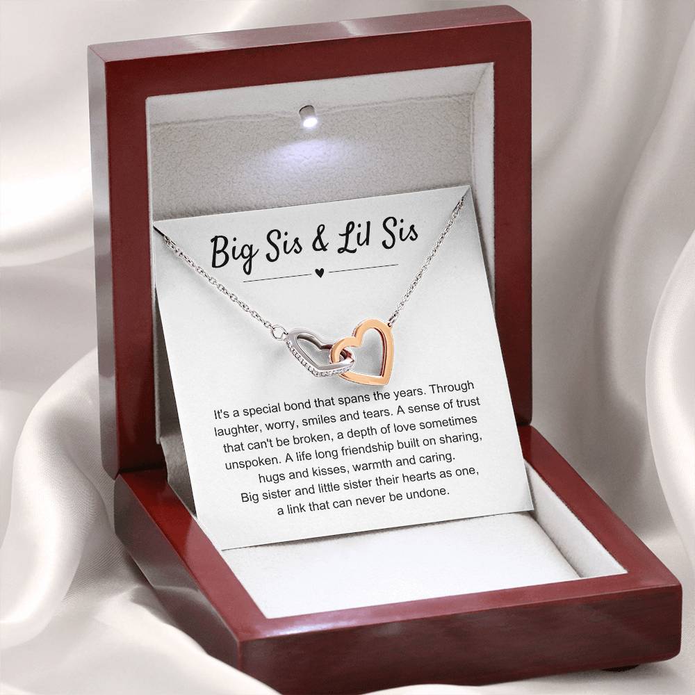 Big Sis & Lil Sis Gift - It's a special bond that spans the years - Gift for Sisters - Interlocking Hearts Necklace