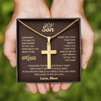 To My Son - Just hold this close to feel my love - Son Gift from Mom - Artisan Cross Necklace