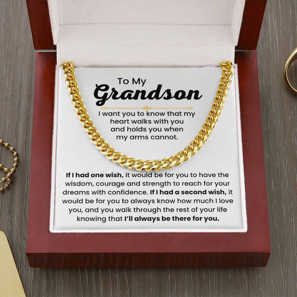 Grandson Necklace Gift for Birthday, Graduation, and Christmas - Cuban Link Chain
