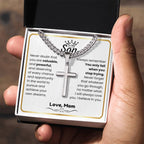 To My Son - I believe in you - Son Gift from Mom - Artisan Cross with Cuban Link Chain