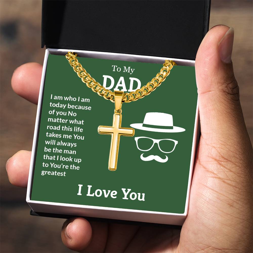 To My Dad Necklace - You're the greatest - Dad Gift from Kids - Artisan Cross with Cuban Link Chain