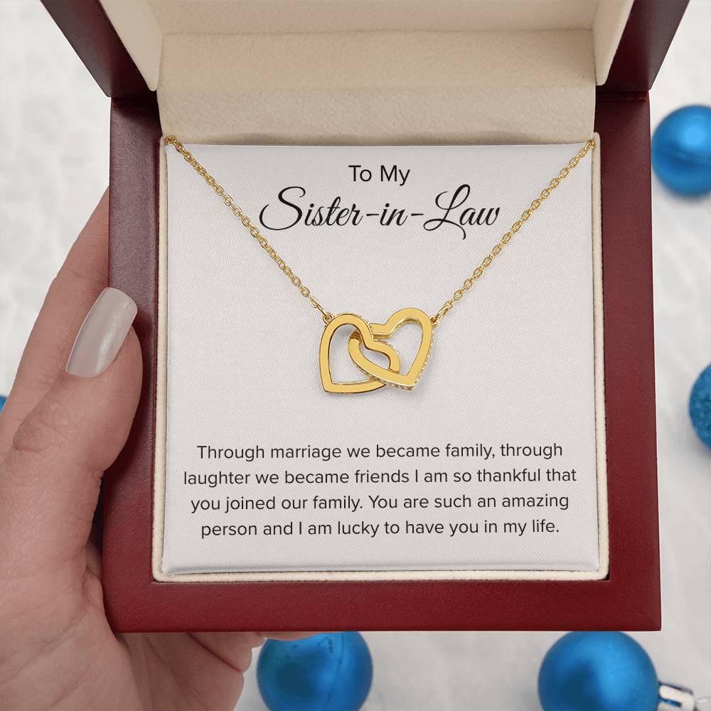 To My Sister In Law - Through Marriage We Become Family - Sister In Law Gift - Interlocking Hearts Necklace