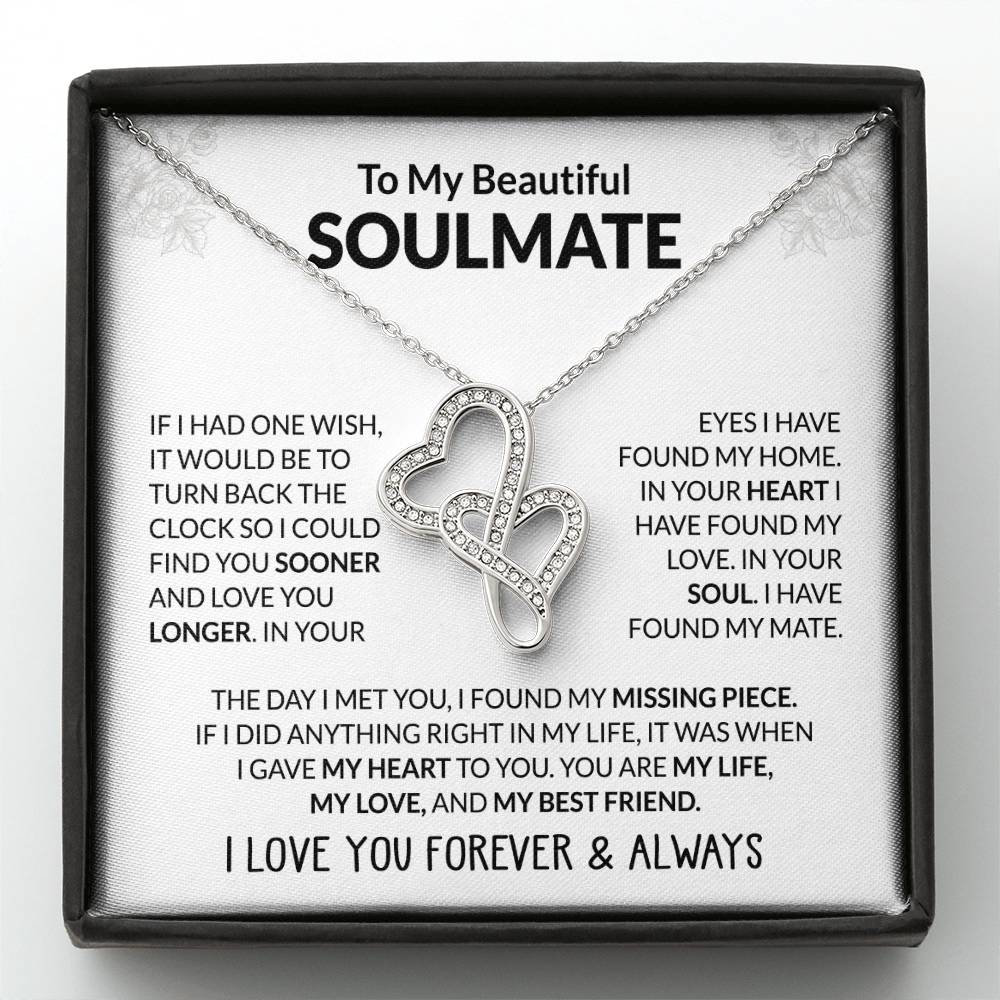 To My Beautiful Soulmate Necklace - Romantic Necklace Gift for Her for Valentine’s Day & Special Occasions - Heart-to-heart Pendant Necklace