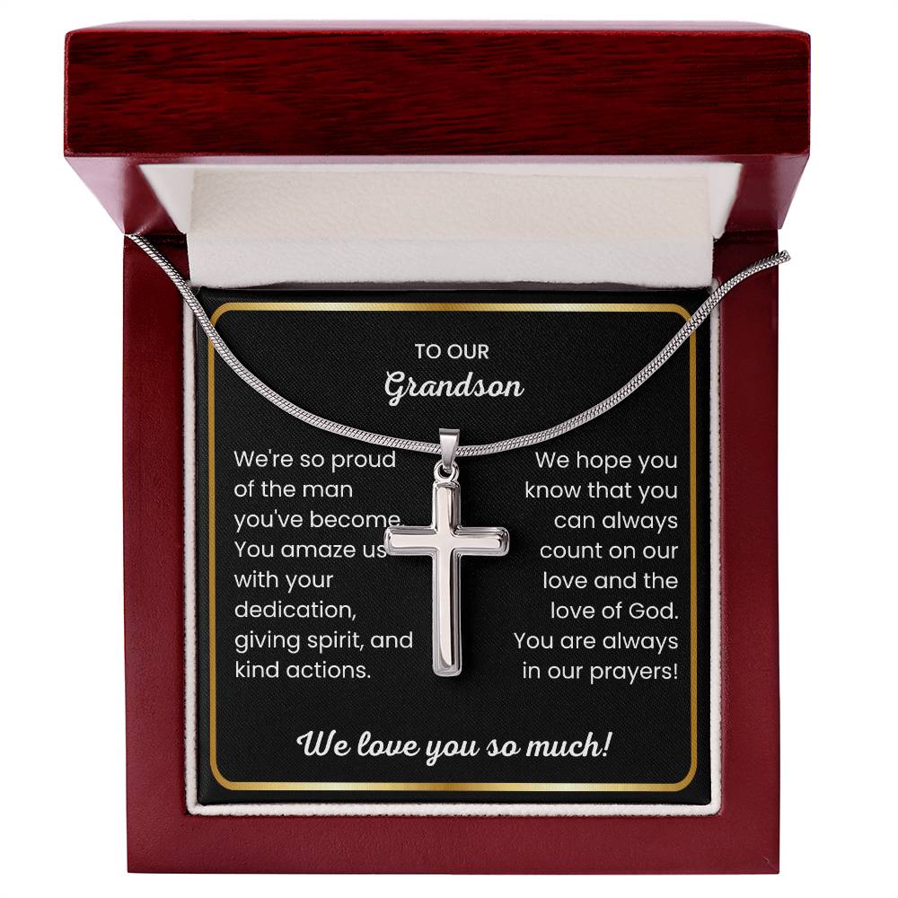 To Our Grandson - We love you so much - Gift for Grandson from Grandpa - Artisan Cross Necklace
