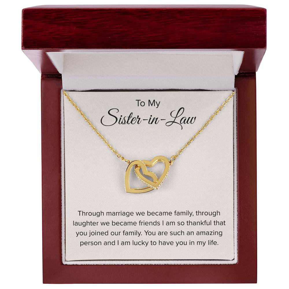 To My Sister In Law - Through Marriage We Become Family - Sister In Law Gift - Interlocking Hearts Necklace