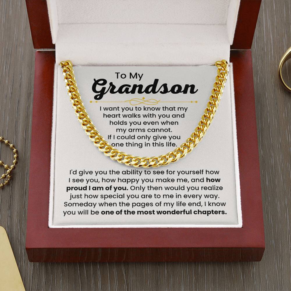 To My Grandson Necklace – Holiday Gift for Grandson Graduation – Cuban Link Chain