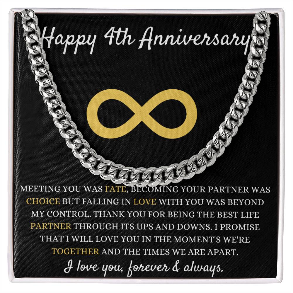 4th Anniversary Gift for Him, Cuban Link Chain, Stylish Jewelry Keepsake