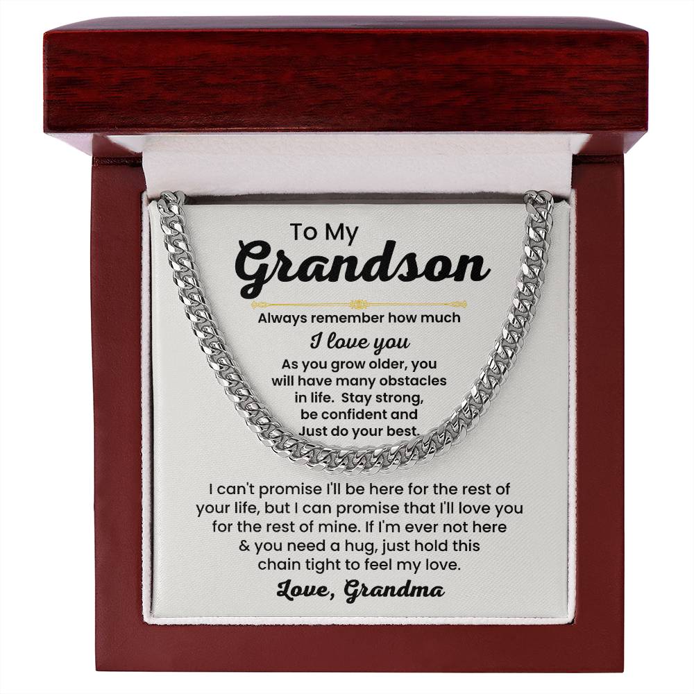 To My Grandson Necklace - Always remember how much I love you - Cuban Link Chain Gift for Grandson from Grandma