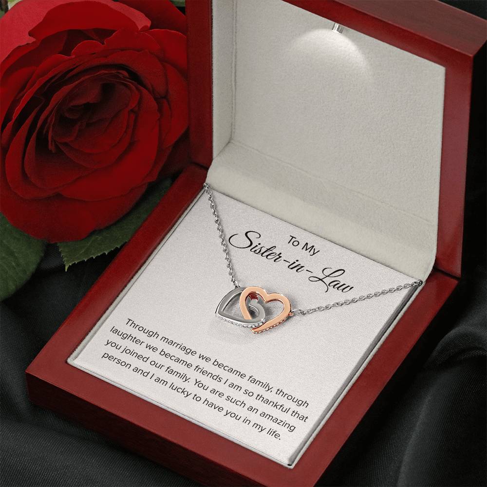 To My Sister In Law - Through Marriage We Become Family - Sister In Law Gift - Interlocking Hearts Necklace