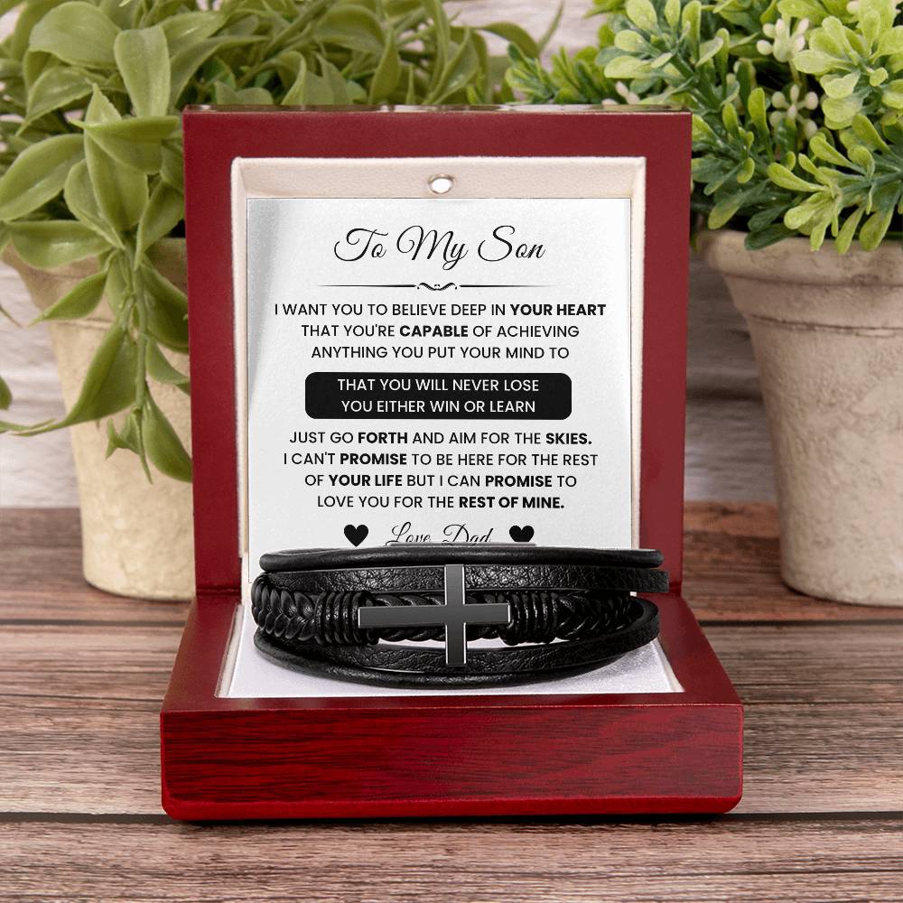 To My Son – Graduation, Christmas Gift from Dad – Men’s Cross Bracelet