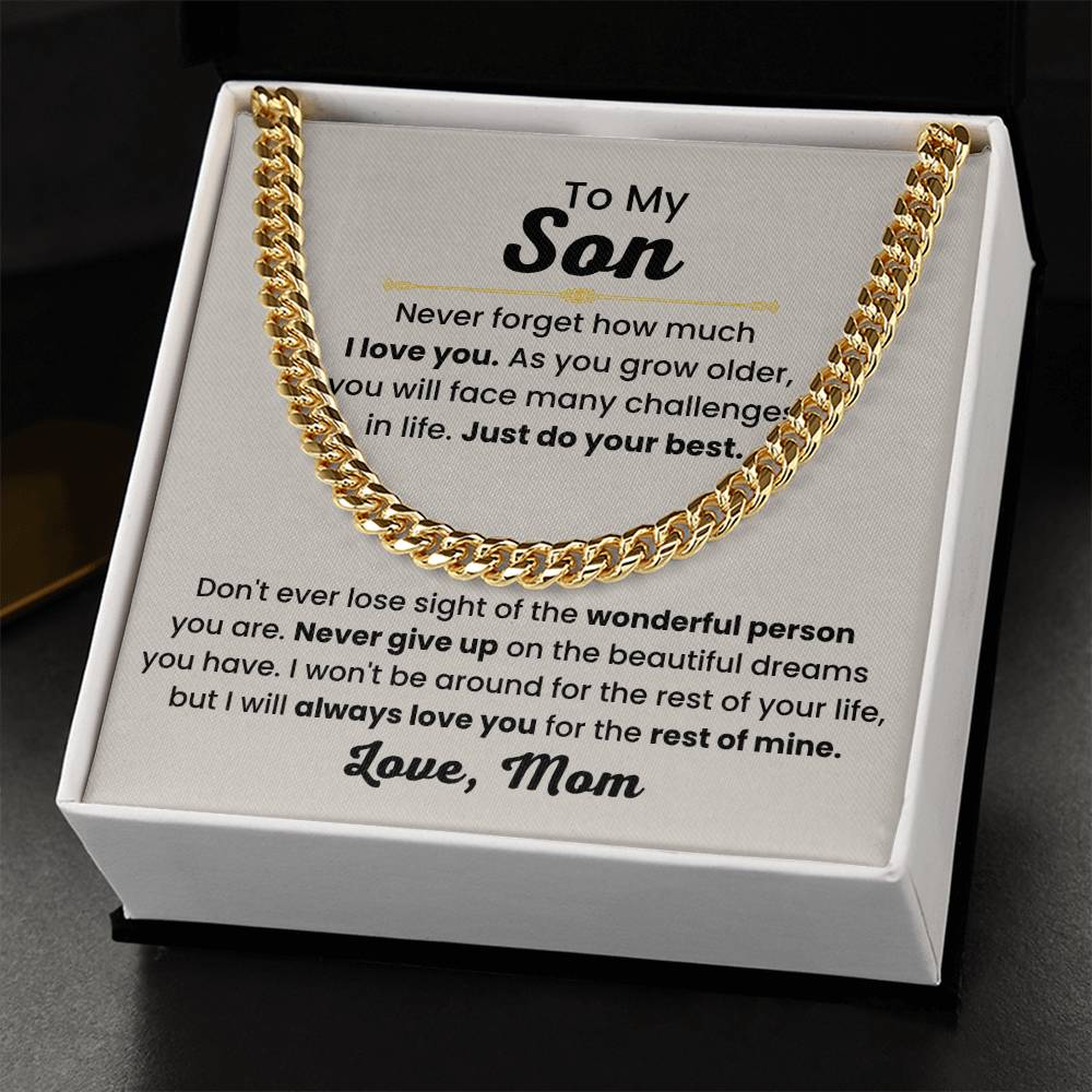 Son Necklace Gift from Mom, Birthday, Graduation & Christmas Jewelry - Cuban Link Chain