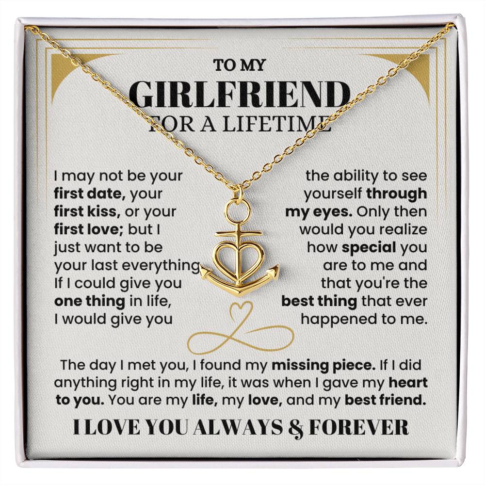 To My Girlfriend Necklace - Soulmate Jewelry Gift for Valentine’s Day, Birthday - Anchor Pendant Necklace