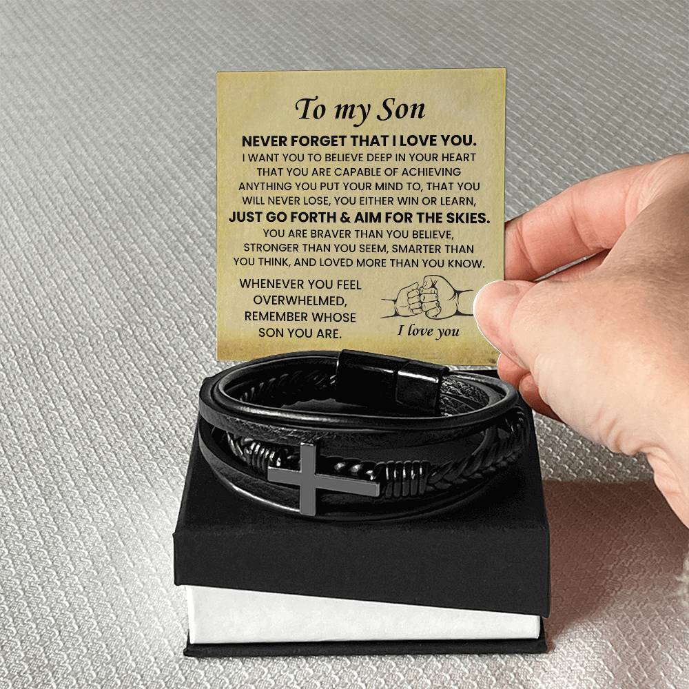 To My Son Bracelet – Birthday, Graduation, Christmas Gift – Men’s Cross Bracelet