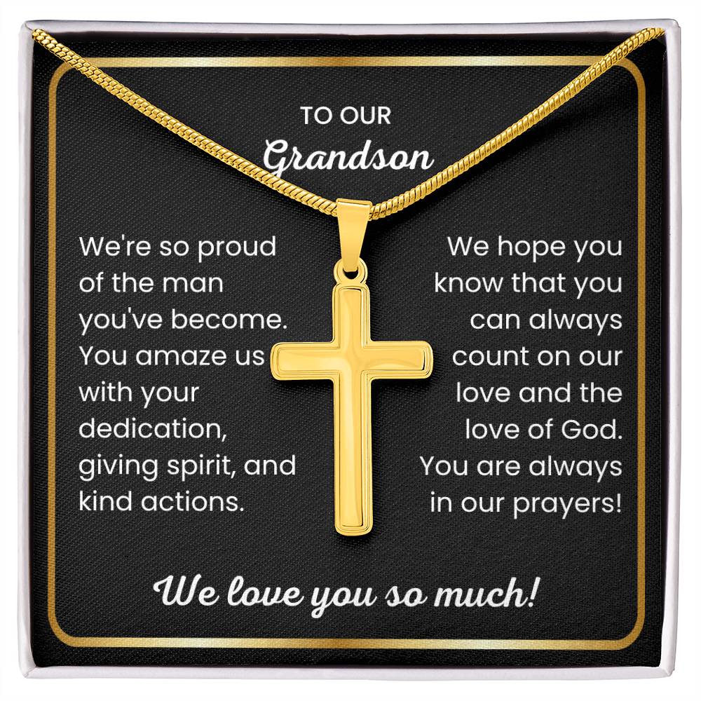 To Our Grandson - We love you so much - Gift for Grandson from Grandpa - Artisan Cross Necklace